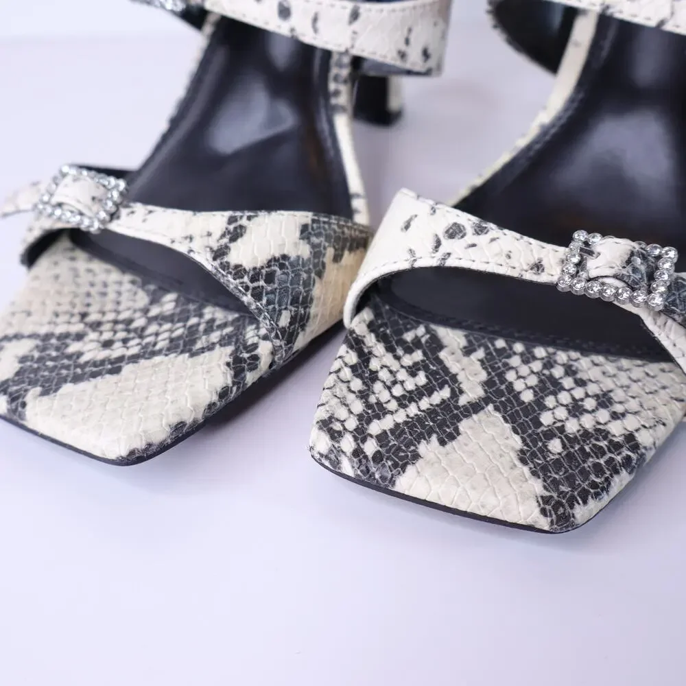 STEVEN Lanie Heeled Sandals Ivory Snakeskin Double Strap Women's 8